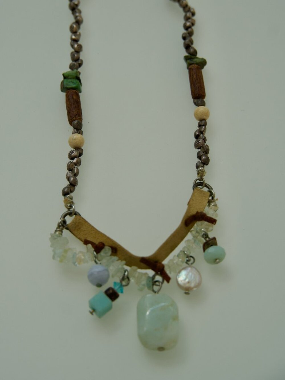 16" Leather Necklace with Mixed Stones and Shell - Picture 3 of 6